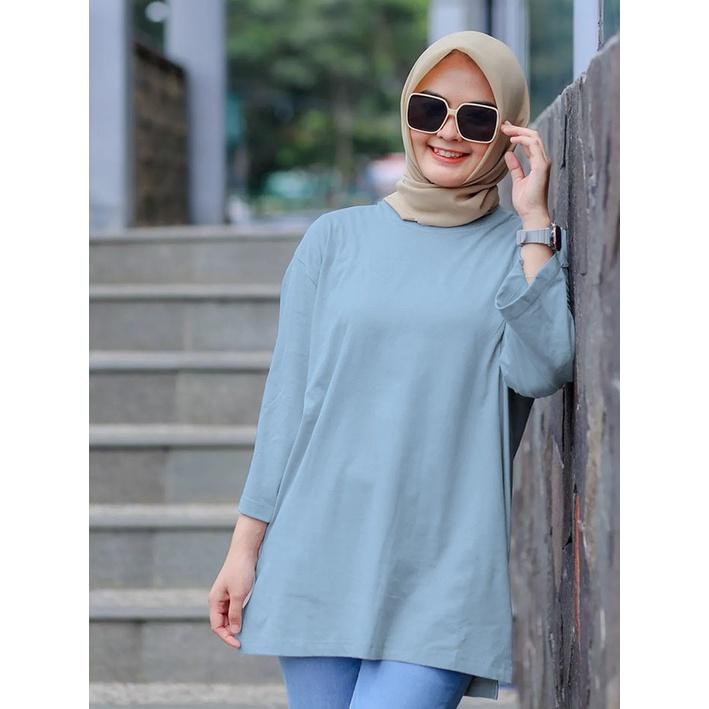 Kaos Oversize Top Hijab Wanita Basic Babyterry Polos / Oversize Slit Blouse 8