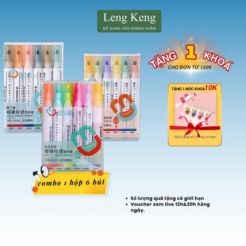 Bút dạ quang 6 màu highlight pastel văn phòng phẩm Leng Keng đánh dấu nhớ dòng HP7251