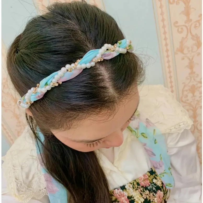Bando Summer Pearl headband / Bando Musim Panas Summer Colorful / Coquette Cottagecore / Bando Mutiara Kain Bunga Tali / Bandana rambut Mutiara kain bunga / Aksesoris rambut Bandana Bando Jepit
