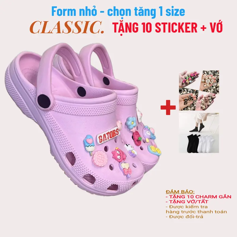 Dép clog classic [TẶNG VỚ +10 cham gắn dép]  quai ngang nam nữ đế 3cm đúc nguyên khối chống trơn trượt êm nhẹ 0
