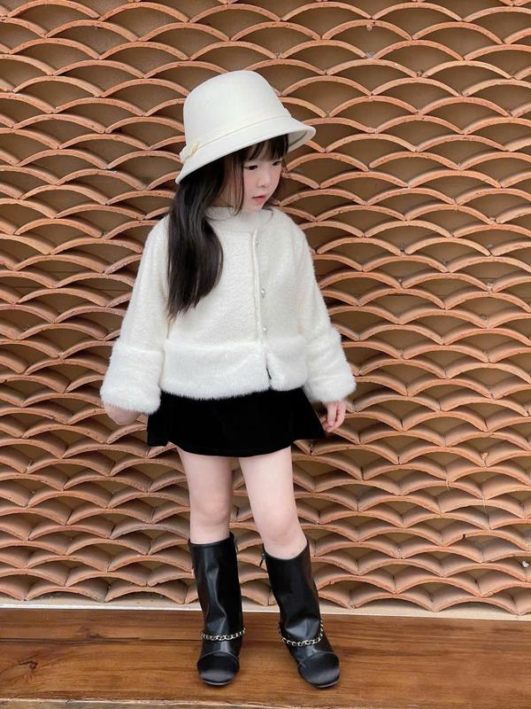 Ong Kis Sét Áo Dạ Kem Phối Lông Sang Trọng & Chân Váy Nhung Phom A Cho Bé Gái 10-35kg Kèm Bảo Hộ An Toàn Bé cao từ saz 5 nên 1 saz