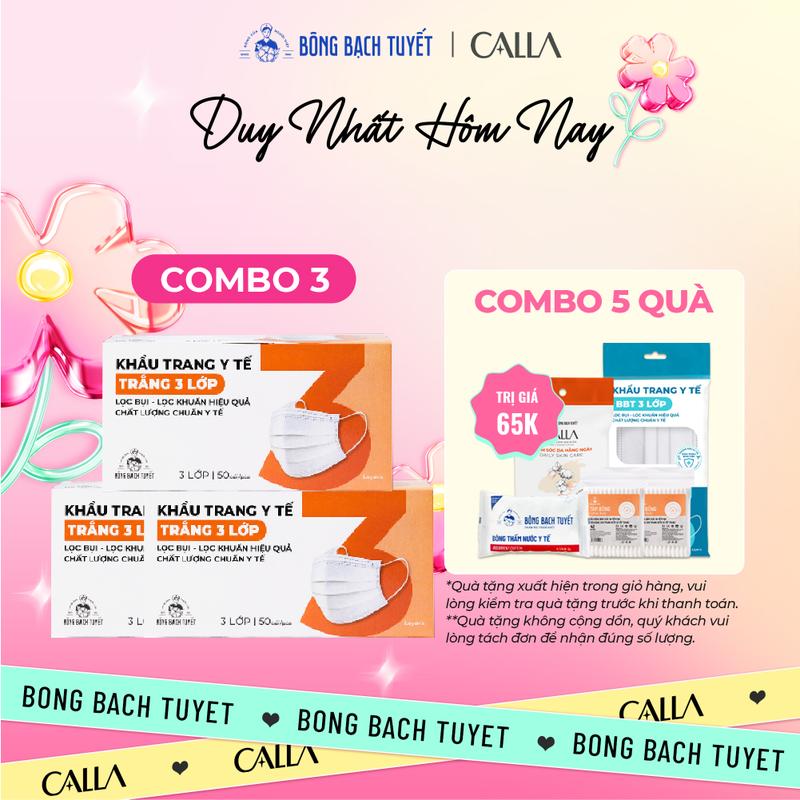 Combo 3 Khẩu trang Bông Bạch Tuyết 3 lớp trắng (50 cái/hộp) Nhung Phụ Kiệnchamsocdamat, makeup, bongtaytrang Women Pin