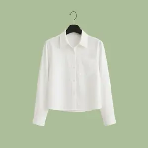 Kemeja Crop Korean Style Lengan Panjang Polos Casual Baju Wanita Dewasa  Top Cewek Atasan Modis pakaian Blouse Batik