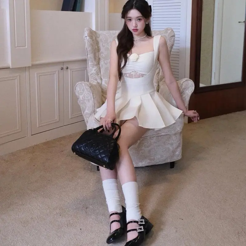 Jang Daah Tweed Dress Set Kemben Motif Lace Premium / Mini Dress Wanita Korean Style / Dress Wanita Dinner Party - D386 0