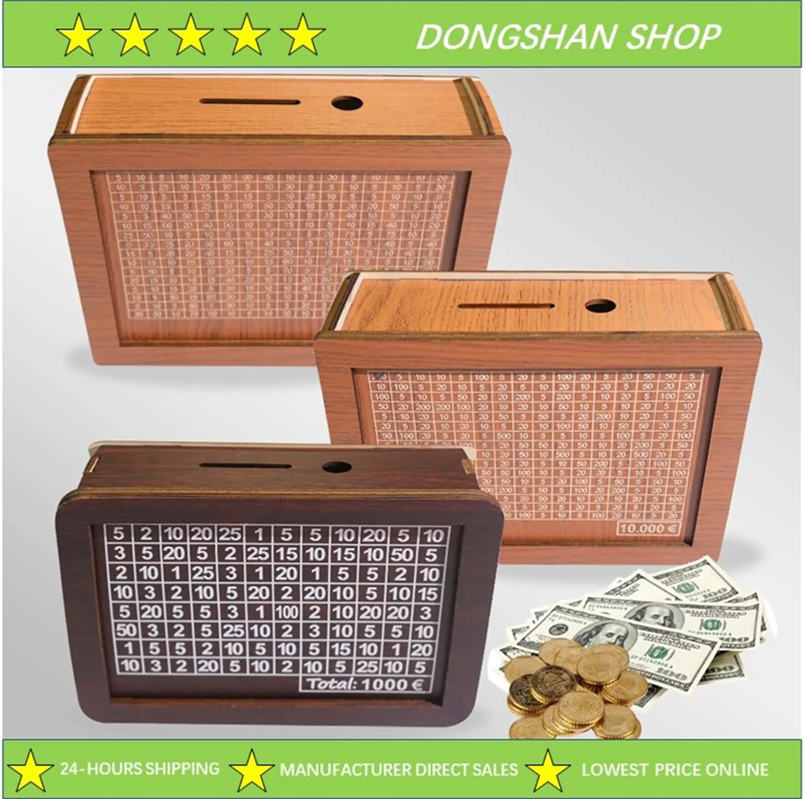 Produk baru pada bulan Disember-Wooden Money Box with Counter Creative Piggy Bank for Kids Reusable Money Bank Organiser for Helps The Habit of Saving Gift For Adults/Kids savings  jar