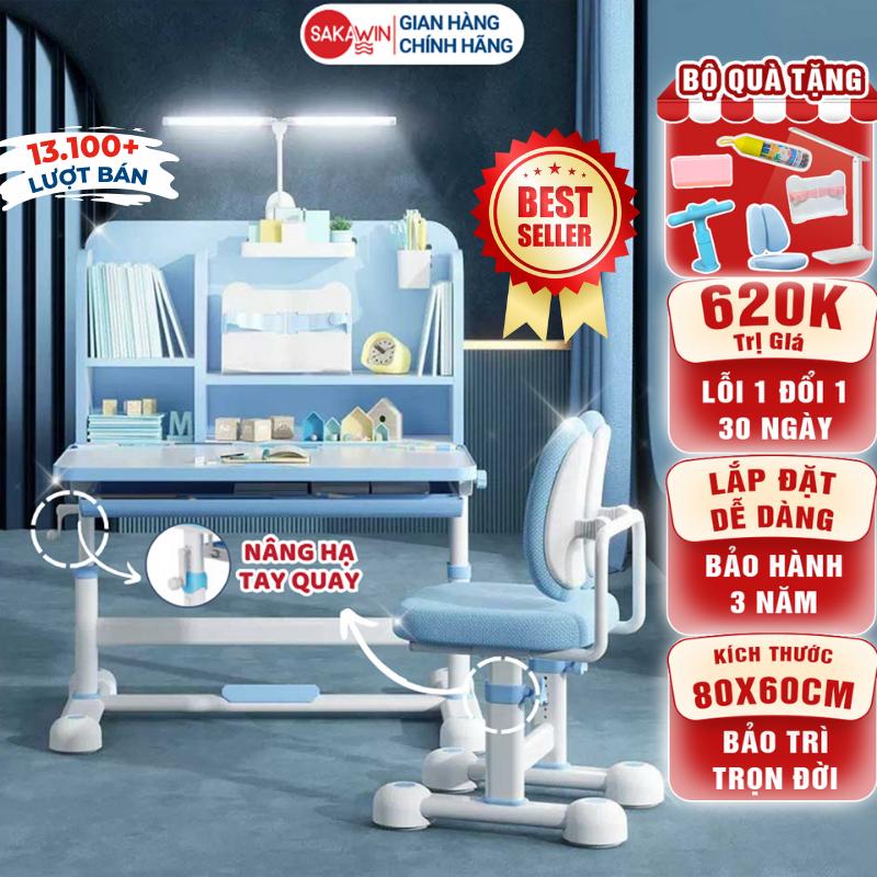 Bản Cải Tiến Bộ bàn ghế học sinh Sakawin A16+ cải tiến cho bé Bộ bàn học thông minh Nâng hạ chiều cao linh hoạt Hỗ trợ bé ngồi chuẩn tư thế