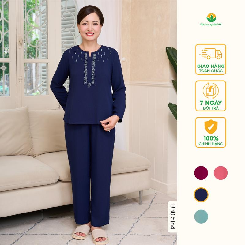 Bộ lanh màu trung niên quần dài áo dài tay thời trang Việt Thắng - B30.5164
