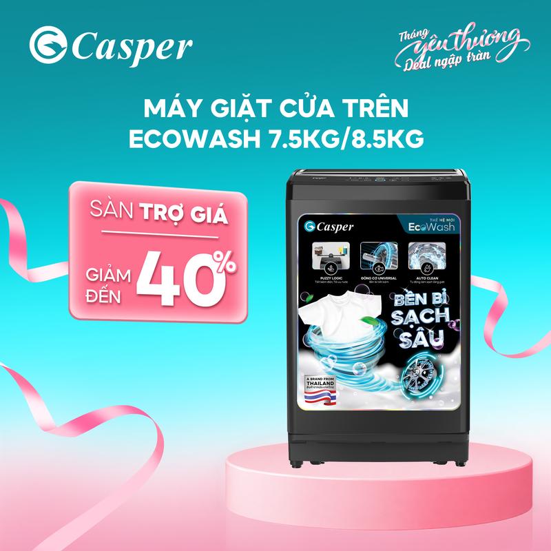 Máy giặt cửa trên Casper 8.5KG EcoWash WT-75NG1/ WT-85NG1 - Sấy khô lồng giặt, 9 chố độ giặt đa dạng