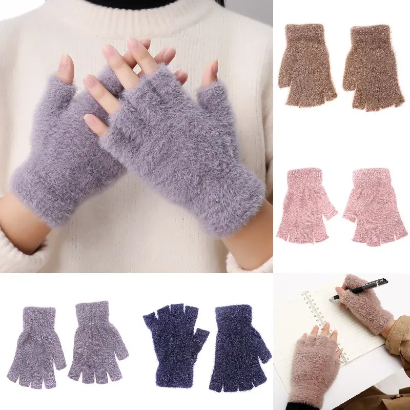 Gloves Half Fingers Mittens Winter Warm  Touchscreen Gloves Arm Warmers Women Men Knitting Mitten Women Glove Men Guantes