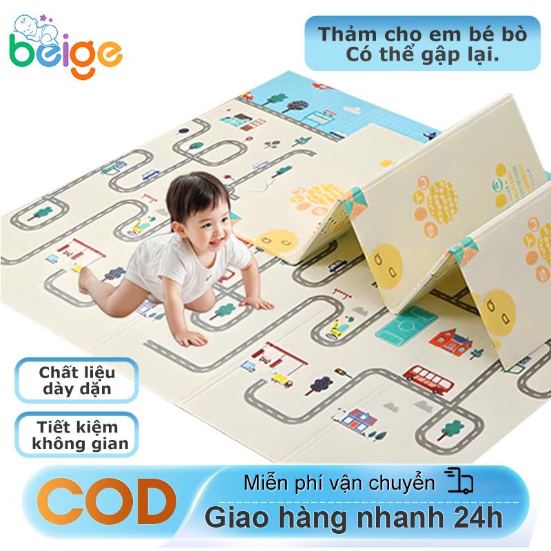 Thảm Xốp Cho Bé Beige Chống Nước, Thảm Cuộn Phủ PE 2 Mặt Họa Tiết Dày Cho Bé Tập Bò Tập Đi