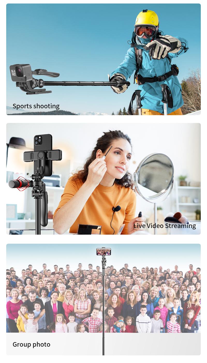 Product Introduction of 2055mm Selfie Stick Tripod with Wireless Remote Removable Fill Light Extendable Tripod with 1/4 Screw for Phone Camera Live Broadcast IOS Android 56