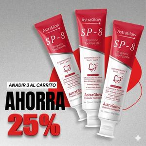 AstraGlow SP-8  Pasta de Dientes Blanqueadora | Hidroxiapatita | Menta Cremosa | 8 Probióticos | Recomendado por Dentistas | Cuidado Profesional | Aliento Fresco Duradero | 100g