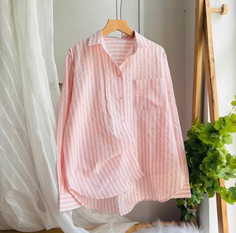  Áo sơ mi kẻ nữ  tay dài - from vừa  chất liệu ĐŨI NHĂN mặc đi làm hay đi chơi đều đẹp có cổ Shirt Top - trẻ trung 