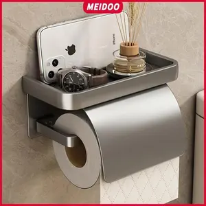 MEIDOO Tempat Tisu Kamar Mandi Anti Air Tempat Tisu Gulung Aluminium Tidak Perlu Pengeboran