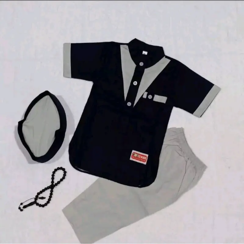 KOKO ZAIN ANAK USIA 1-11 TAHUN PLUS PECI POLOS   Katun  Poliester Hitam Putih ternyaman terlaris dan termurah Baju Kerah 8