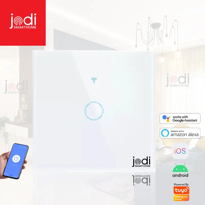 JODI Smart Light Wall Switch Touch WiFi Auto Google Assistant - EU 1 Gang White / Black Home IOT Automation Google 0
