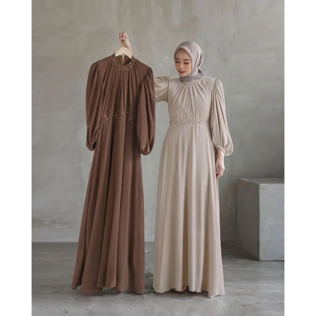 Bisa Cod Yasmin Dress / Gamis Payet / Dress Terbaru 2024 / Dress Simple Kondangan / Realpict / Tangan Balon / Ready Ukuran M L Xl XXL Muslim Mewah Ceruty Pesta Wanita