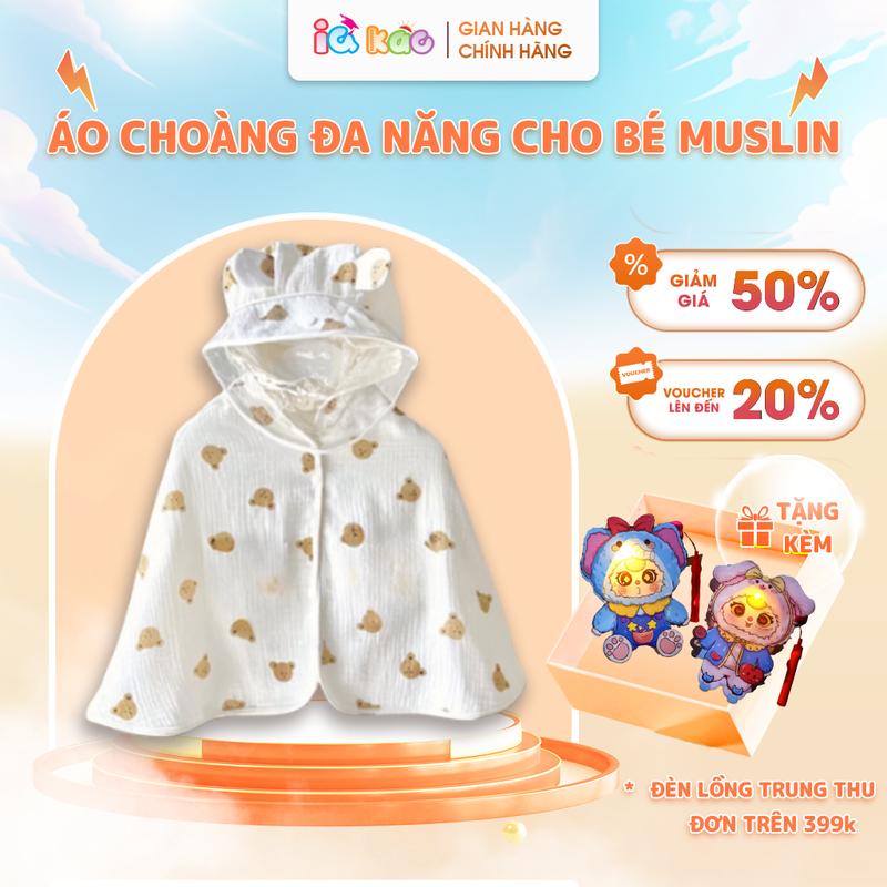 Áo Choàng IQ Kao Chất Liệu Xô Muslin Đa Năng - Chống Nắng, Tránh Gió Cho Bé 3-14kg - Vải Thoáng Mát, An Toàn