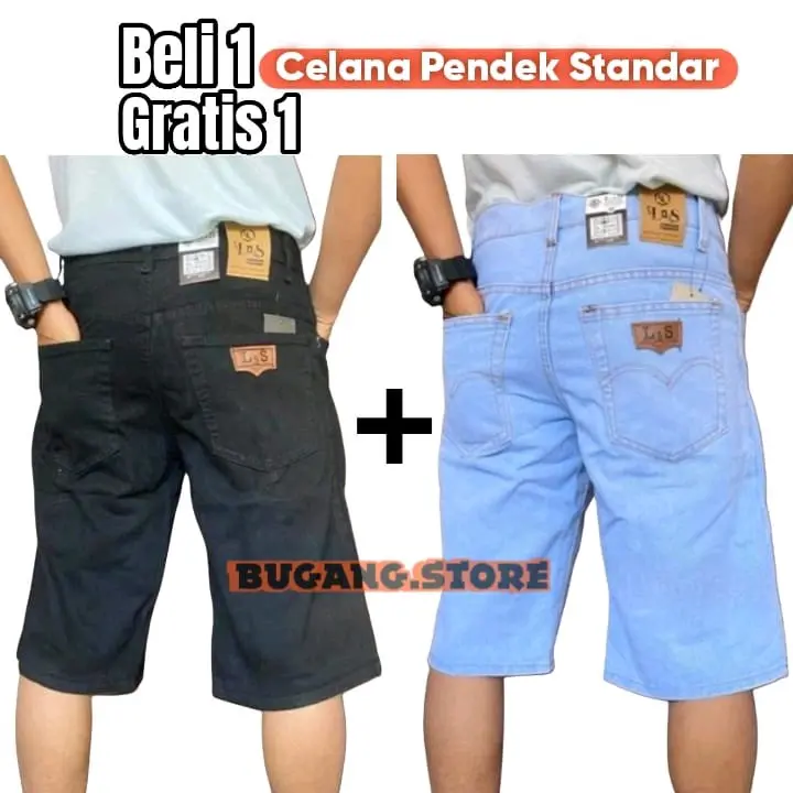 Promo beli 1 gratis 1 celana pendek standar/celana pendek jeans/celana pendek tidak melar Denim Kain Tebal denim  pendek 0