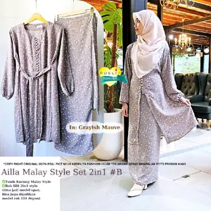 Ardelita - Ailla Malay Style 2in1 Set - Setelan Baju Kurung Melayu Cantik Untuk Wanita Hijab Remaja dan Dewasa Kekinian - Indonesian Modest Fashion