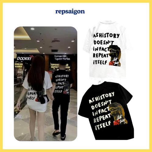 Áo thun chuột trắng khủng long nam nữ chất vải coton 2 chiều dày mịn