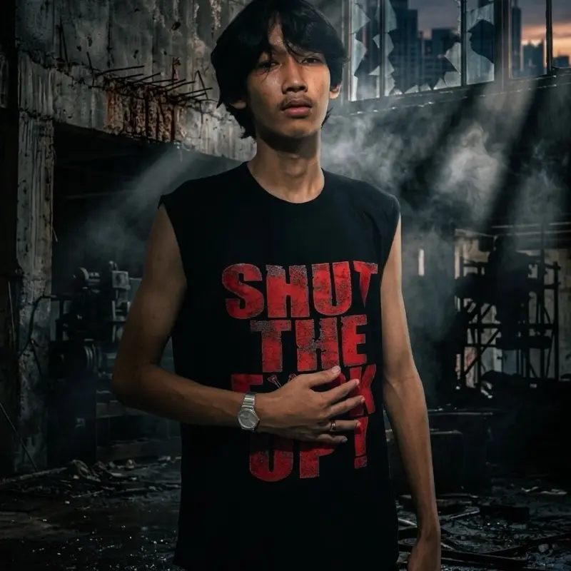 AWARENESS- Tshirt kaos singlet lakbong tanktop pria  STFU  keren Hitam putih