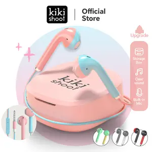 Kikishoot Headset 3.5mm Jack Wired Kabel Earphone Dual Color Macaron Earphone Storage Box Hp Komputer Gaming Music Mic Headset