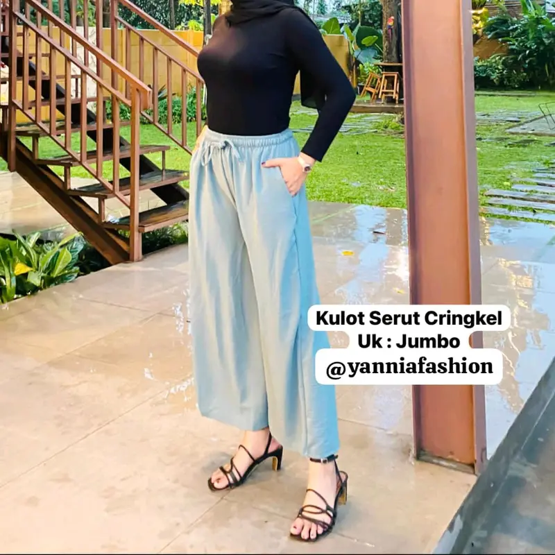 Celana Crinkle Jumbo Serut Wanita - Kulot Airflow Tali Serut - Karet 2