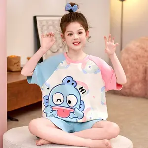 Setelan baju tidur anak kaos harian piyama lengan pendek celana pendek Fashion