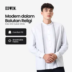 EDWIN JEANS - Kemeja Koko Pria Lengan Panjang ZUBAIR WHITE Baju Muslim Pria Top Man Muslim Shirt