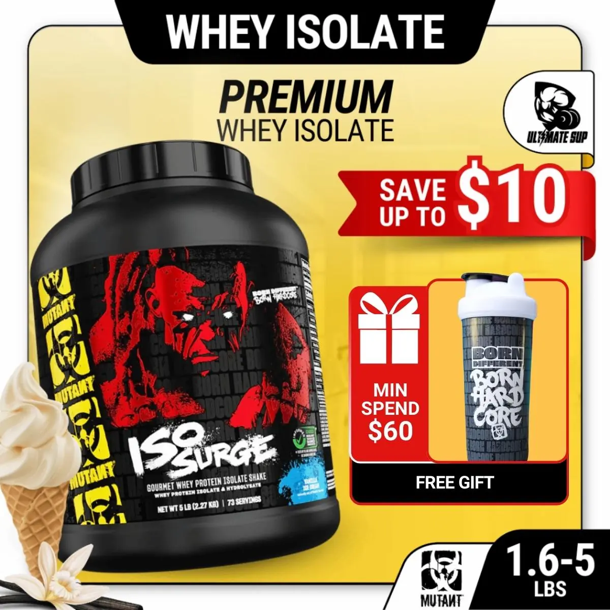 Mutant, ISO Surge, Whey Protein Isolate, Building Muscle, 1.6lbs-5lbs Healthcare Dietary