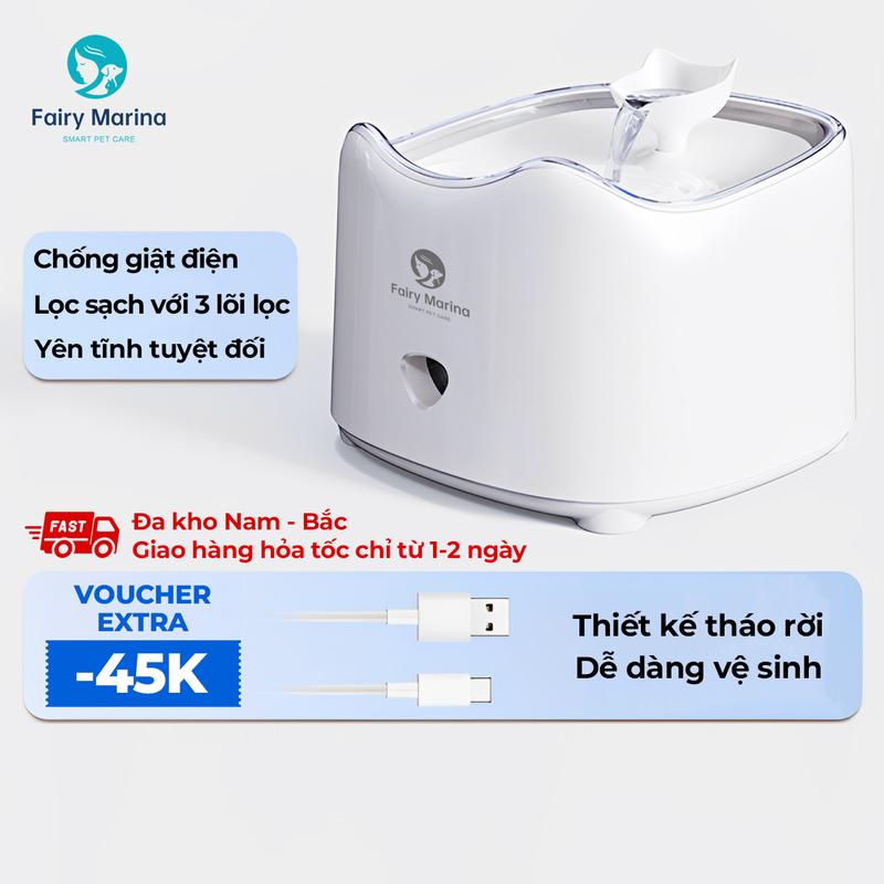 Máy uống nước tự động an toàn cho mèo Fairy Marina máy lọc nước chó mèo chống giật điện thiết kế công thái học máy uống nước cho mèo đài phun nước bình nước tự động cho mèo lọc sạch bụi bẩn giá rẻ dễ dàng vệ sinh - Fairy Marina