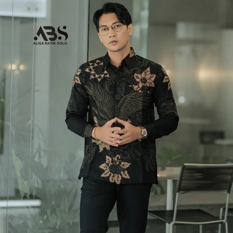 ALISA BATIK SOLO | Motif Meliwis Hitam Kemeja Batik Solo Pria Lengan Tangan Panjang  Nyaman Modern Premium Full Furing Katun Prima Baju Fit Kain Katun Slim 0