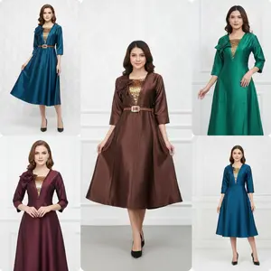 Dress satin bridal warna glossy fress belt dan hiasan bunga menarik (tanpa furing) Dress pesta kondangan D1155