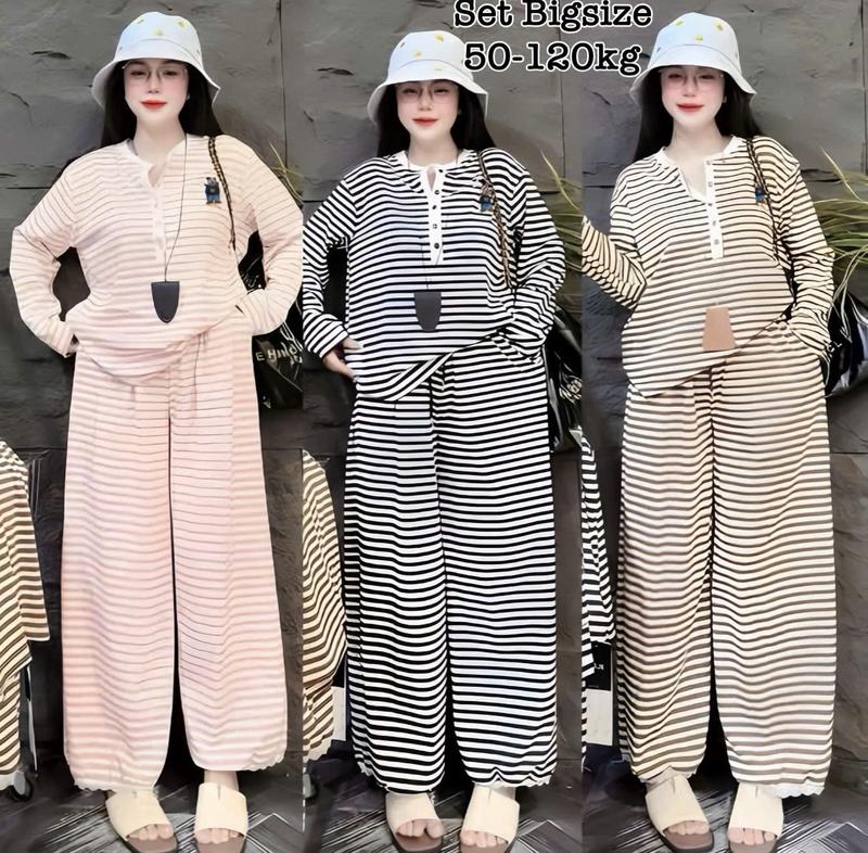  Thời Trang Bigsize - Set Bộ Dài Kẻ Sọc Thun Tăm Bigsize Cổ Tròn Cài Nút Form Rộng Thêu Gấu Phối Ren Che Giấu Bụng Hot Treng Nữ Chuppy Cao Cấp Xinh Đẹp Sang Trọng Dễ Thương Giá Rẻ 40-120kg. Đi Chơi Đi Dạo Diện Phố. Én Nhỏ Có Bigsize Màu Hồng Đen Nâu 2543 
