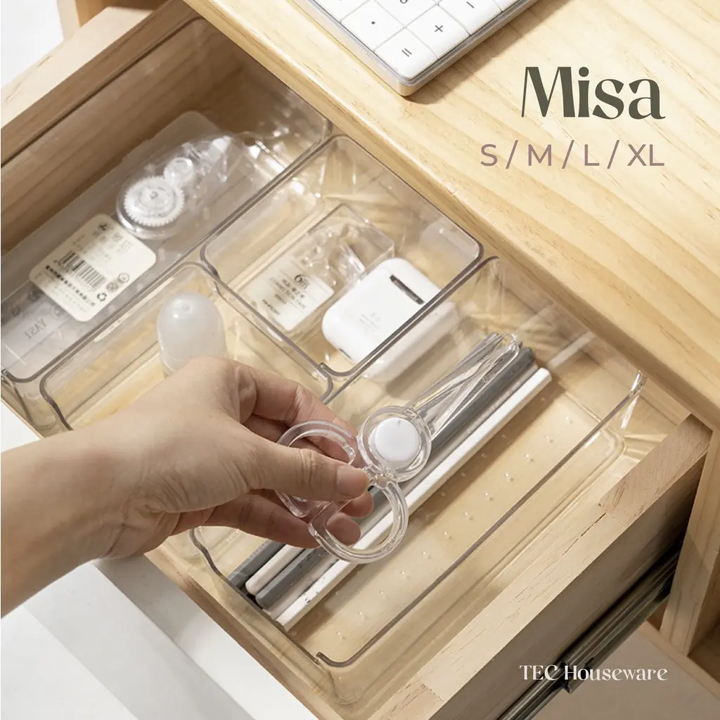 【TEC】MISA Organiser Laci Bening Acrylic Sumpit Sendok Organiser Kamar Laci Sekat Laci Kotak Penyimpanan Multi Fungsi Serbaguna Perapi Laci Sendok Pisau Organiser Box Make up Organiser Skincare Organiser