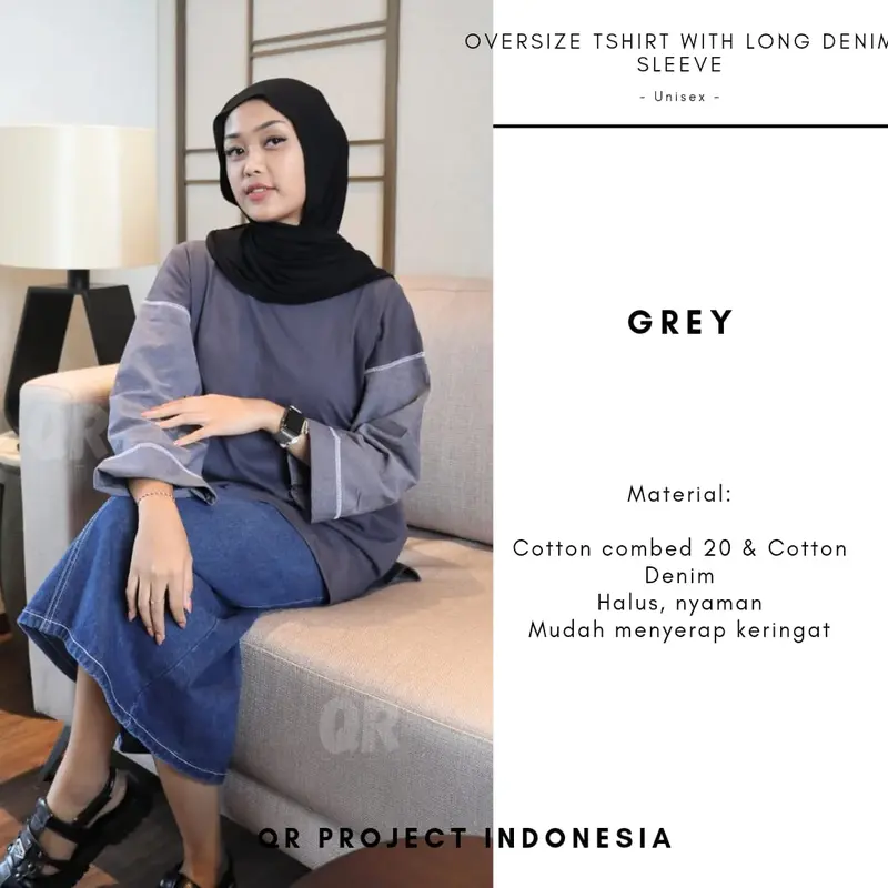 Kaos Oversize Wanita Lengan Panjang Cotton Combed 20s Mix Cotton Denim 5