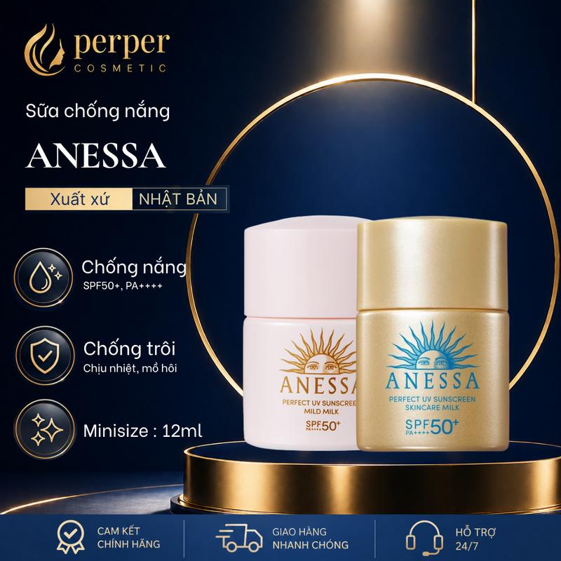 Kem chống nắng Anessa Perfect UV Milk Kiềm Dầu / Dịu Nhẹ Cho Da Nhạy Cảm 12ml