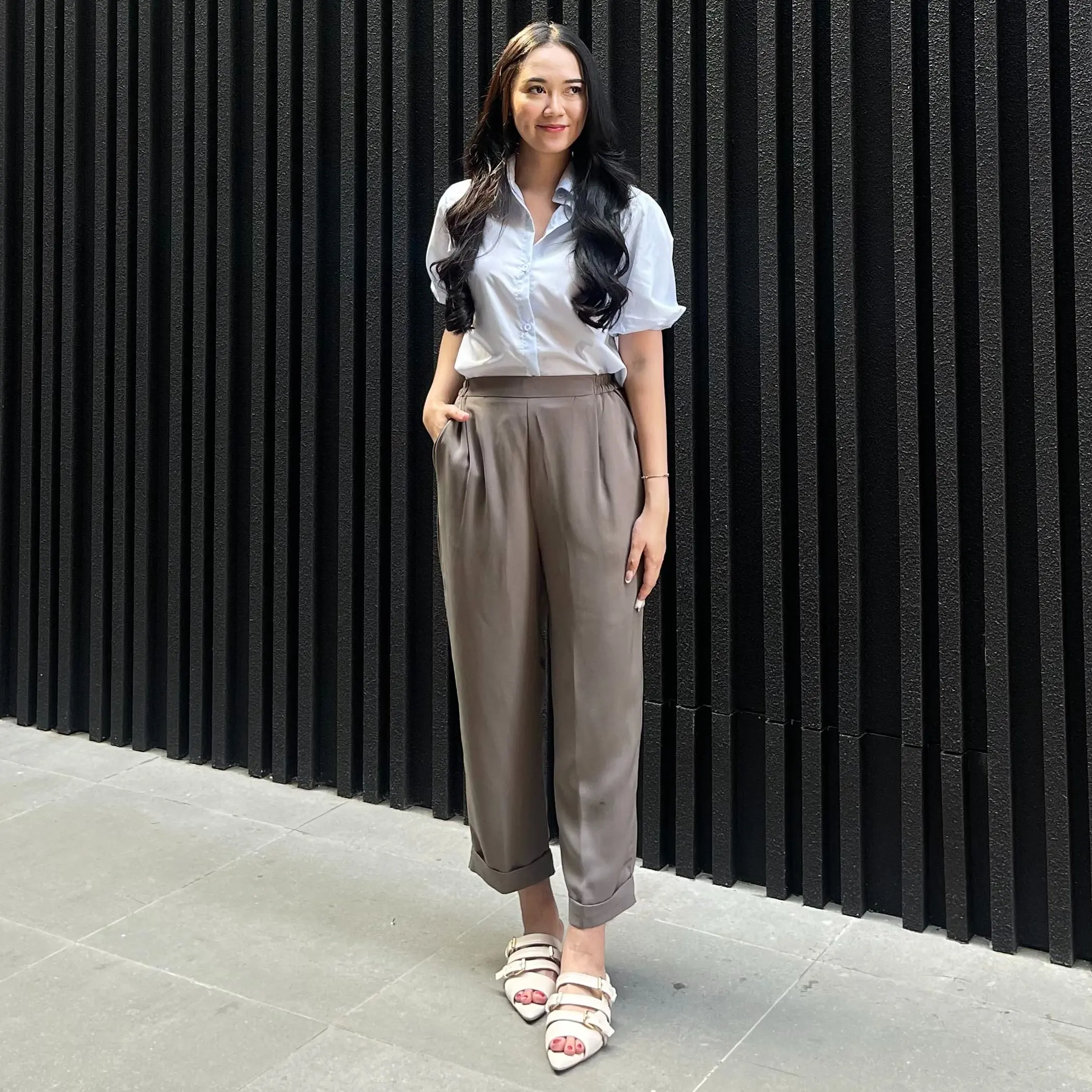 KLEOVA | Amber Celana Kantor Formal/Casual Wanita Pinggang Karet Elastis Jumbo - Baggy Pants Korea - Bagy Pants Wanita - Celana Kulot Basic Kerja Kantor Panjang Loose Hitam