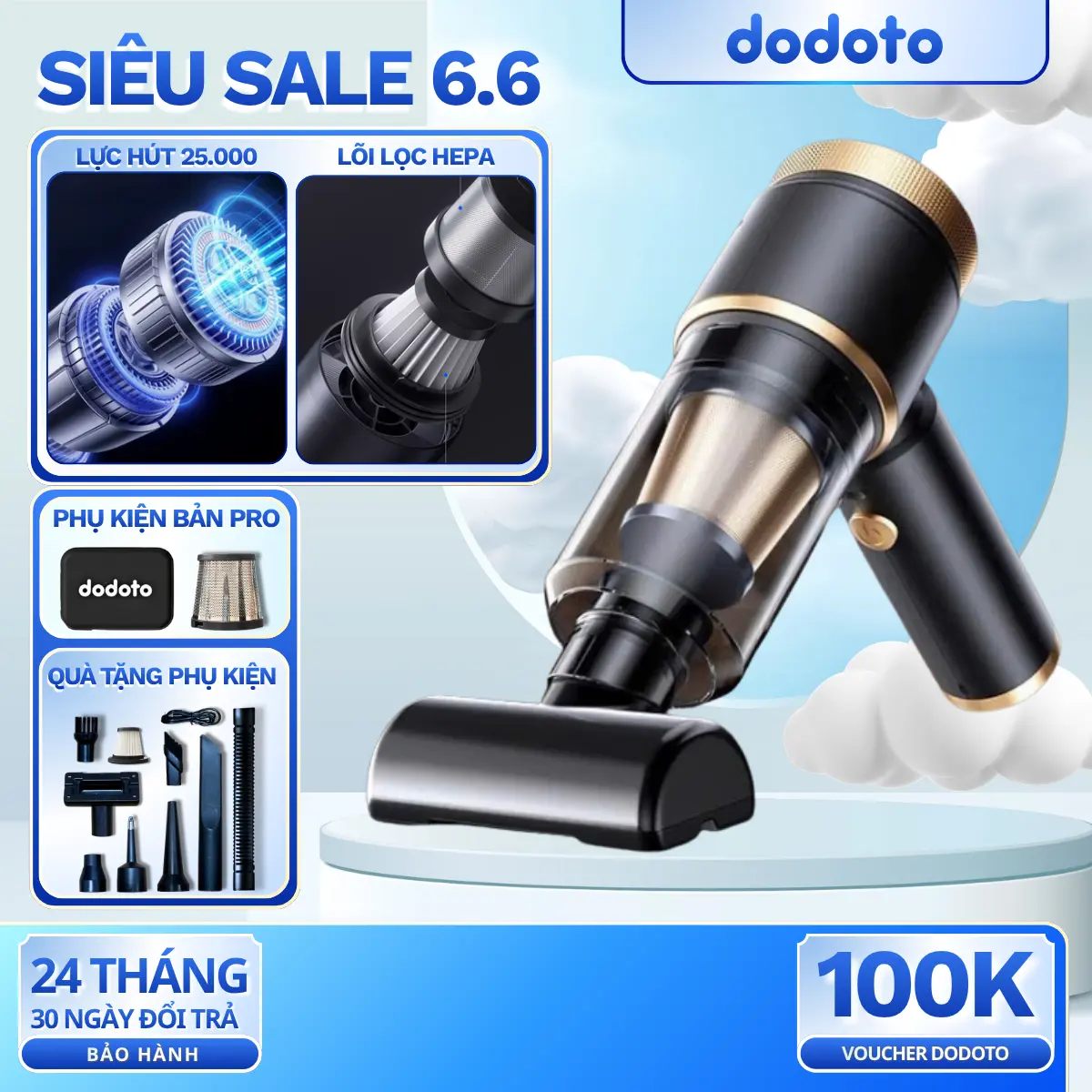 Máy hút bụi cầm tay không dây 4in1 dodoto - làm sạch, đa năng, gọn nhẹ, dùng cho ô tô, bàn thờ, gia đình, sofa, giường nệm bảo hành 24 tháng ght
