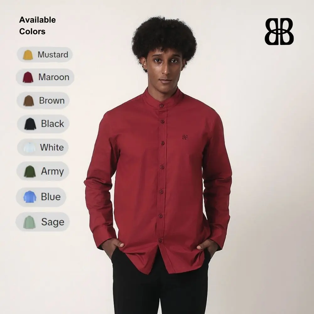 BOURGEOIS Straight Collar Shirt Cotton Stretch Long Sleeve