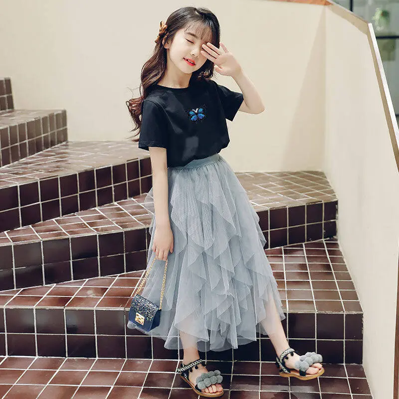 Arkid-Váy Công Chúa Cổ Tích Cho Trẻ Em, Váy Gạc Cho Bé Gái, Bộ Áo Phông, 2 Chiếc, Quần Áo Mùa Hè Thích Hợp Cho Bé Gái 6-10 Tuổi, Cotton Nguyên Chất 2