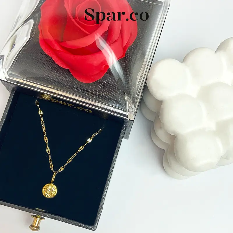 Spar.co DIY Custom 1 Rounded Birth Stone Charm Necklace - Kalung Rantai Titanium Emas Custom DIY Perhiasan Dengan 1  liontin Charm Bulan Kelahiran SP-AB1-003 0