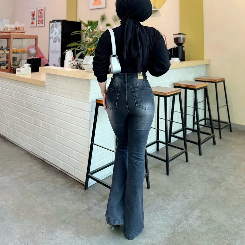ORE - CZ 930 Size 27-34 - Highwaist Strecht Cutbray Jeans Vintage Black Washed Slim-fitting Celana Kaki 5