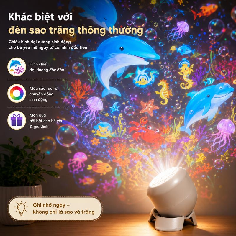 Đèn chiếu tạo không khí cho phòng ngủ, đèn tạo không khí thế giới đại dương…