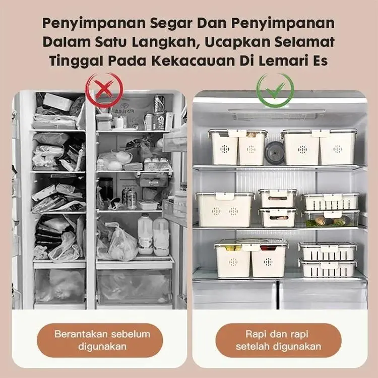 Kulkas Kotak Penyimpanan Makanan Daging Daging Frozen -Kotak Dapur Buah dan Drainase Sayuran Keranjang Peningkatan Kapasitas Menguras Kotak Penahan Segar 8