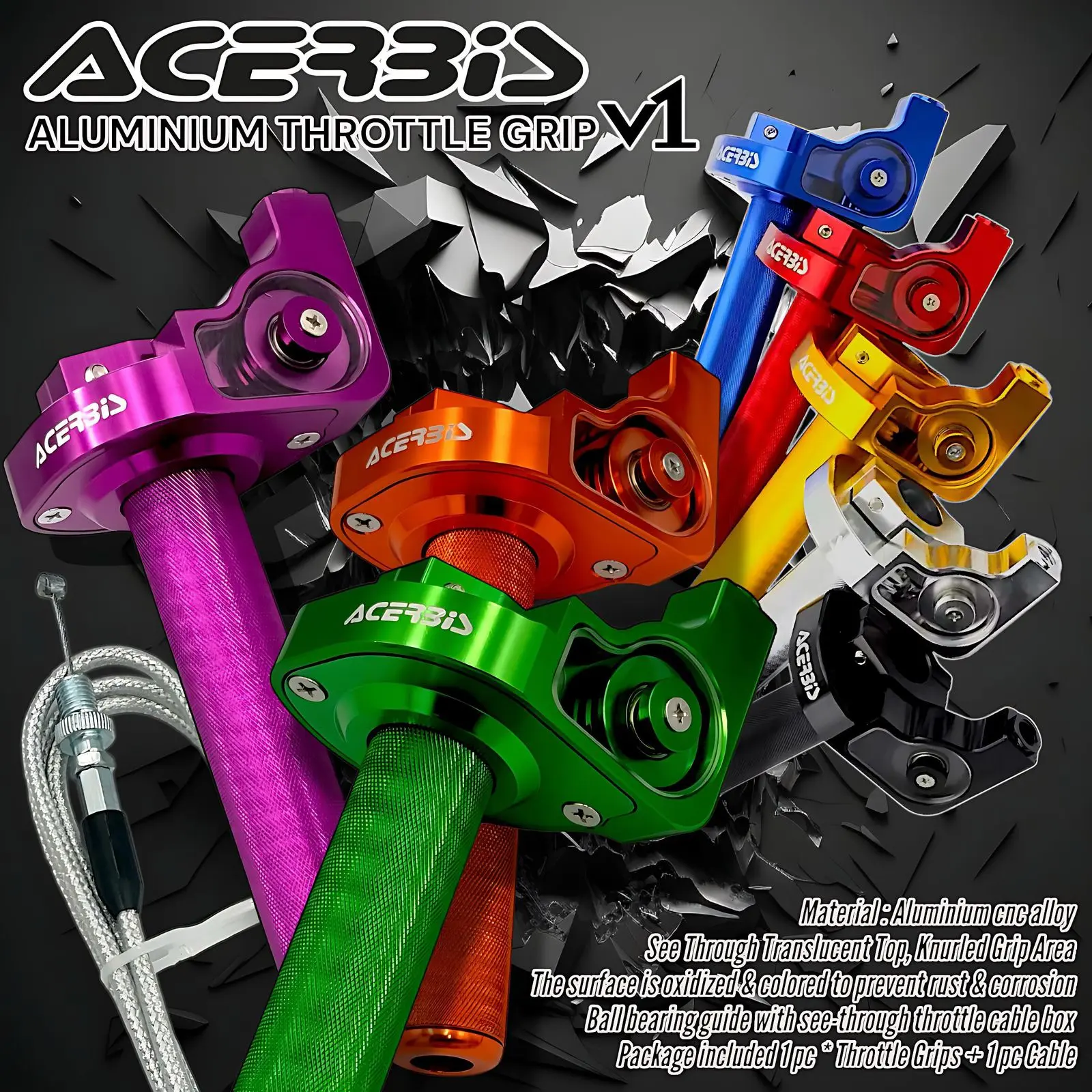 Gas Spontan ACERBIS Model V1 Dengan Kabel gas 1 Bahan Full Aluminium Alloy