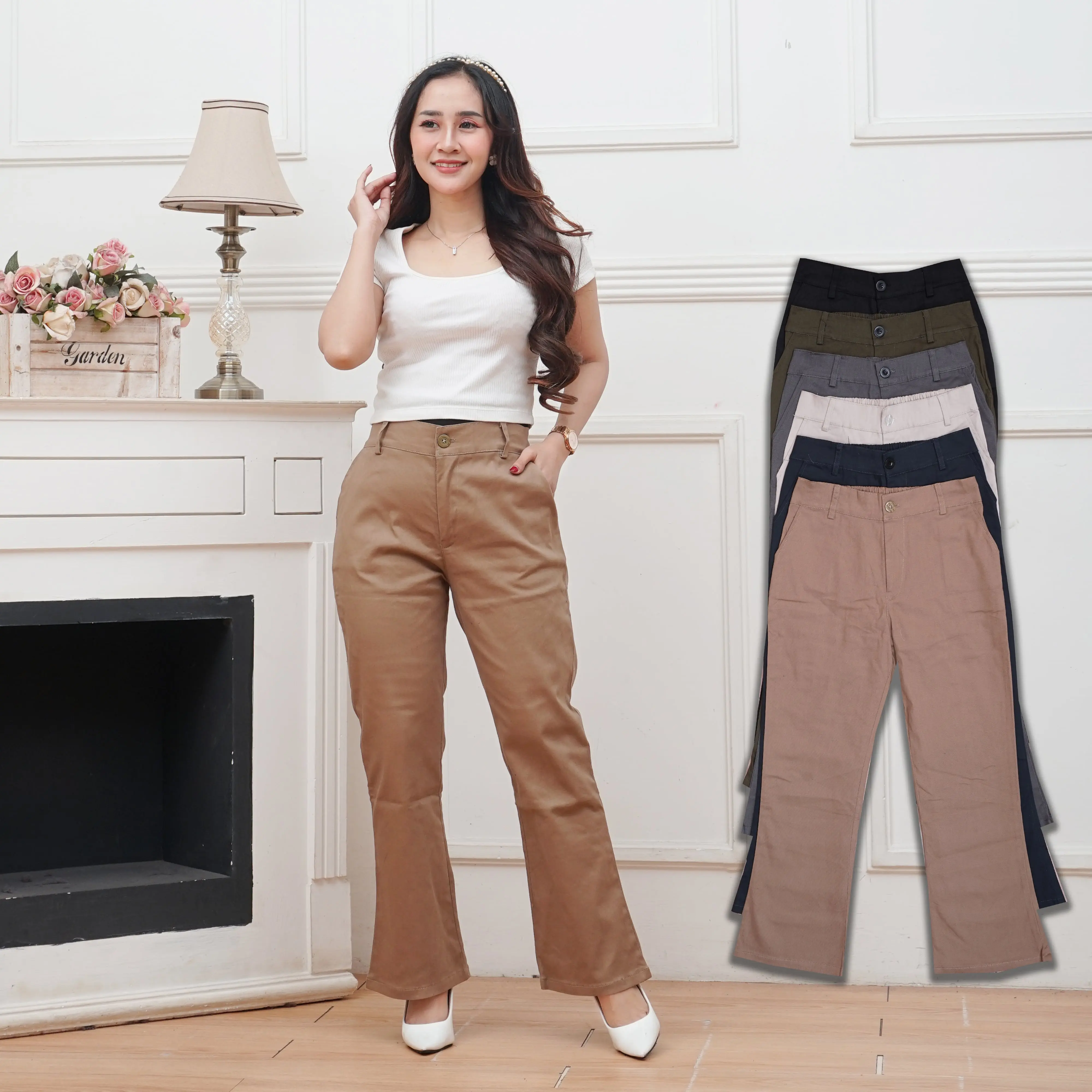 CELANA CUTBRAY WANITA BASIC PANTS KATUN TWILL COMBED CELANA WANITA STANDAR DAN JUMBO Dewasa Panjang