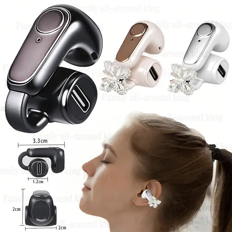 Bluetooth 5.3 TWS Earhook Headphones – Wireless Stereo Earbuds, Noise Cancellation, Sweatproof, Black