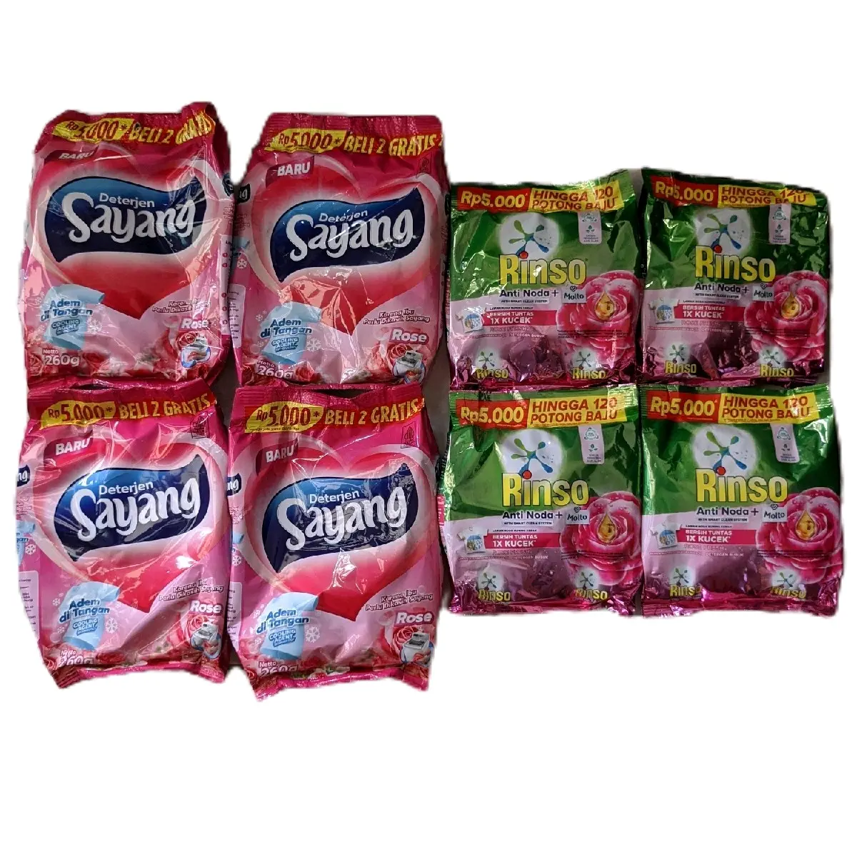 Paket 8 Pcs (4 Rinso 5000 + 4 Sayang 5000)